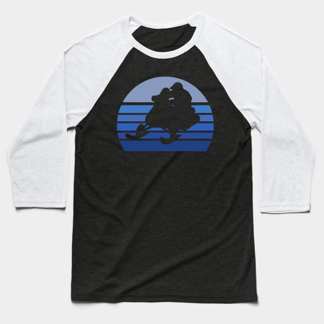 Blue Retro Snowmobile Baseball T-Shirt by LetsBeginDesigns